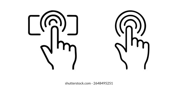  hand symbol with finger pointing at button icon on the touchscreen