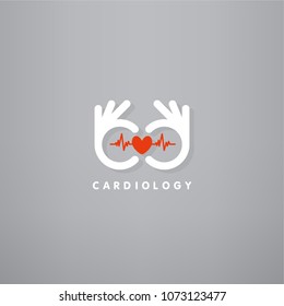 Hand symbol with heart shape Cardiology health medical clinic logo.