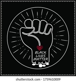Hand symbol with heart and text black lives matter protest in the USA to stop violence to black people. Fight for the human rights of Black People in U.S. America. Flat style vector design