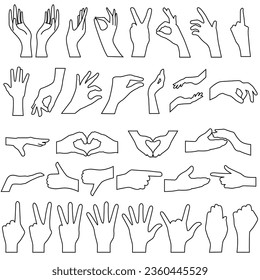 Hand-Symbol-Vektorset. Sammlung von Handillustrationszeichen. Symbol mit dem Handzeichen.