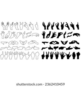 Hand-Symbol-Vektorset. Sammlung von Handillustrationszeichen. Symbol mit dem Handzeichen.