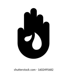 Hand symbol with illustration of a drop of liquid, water, oil. The concept of clean or dirty water. vector 