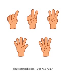 Handsymbol-Bilder, die für die Einführung von Kindern in Finger und Zahlen festgelegt sind. Gut für das Zählen von Kindern mit den Fingern