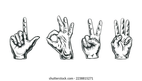 hand of symbol love gestures Vector set , line art illustration