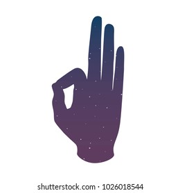 hand symbol mudra mantra buddhism hinduism yoga India meditation space blue and purple sky star zen icon vector.