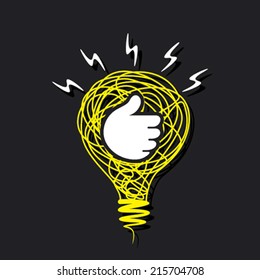 hand symbol on sketch bulb vector