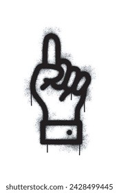 Hand symbol, one finger with Spray graffiti painted in black on white. Hand symbol. isolated on white background. vector illustration