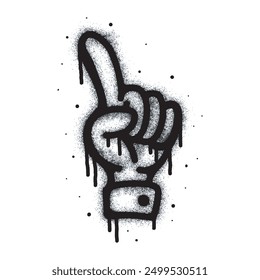 Hand symbol, one finger with Spray graffiti painted in black on white. Hand symbol. isolated on white background. vector illustration