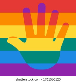 Hand symbol in rainbow colors, vector icon illustration

