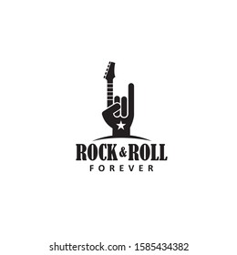 hand as symbol of rock music with electric guitar isolated on white background