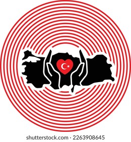 Hand and symbol of solidarity on the map of Turkey