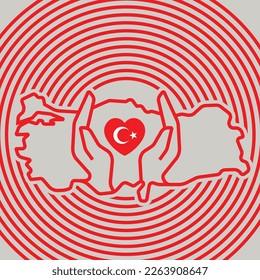 Hand and symbol of solidarity on the map of Turkey