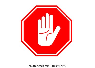 Hand symbol for stop in red 8-sided sign