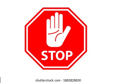 Hand symbol for stop in red 8-sided sign