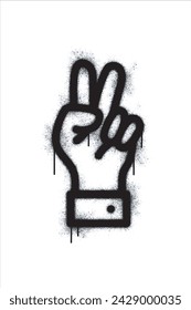 Hand symbol, two finger with Spray graffiti painted in black on white. Hand symbol. isolated on white background. vector illustration