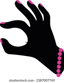 Hand symbol of a women with pink nail polish and bangle 