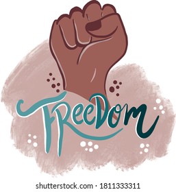 Símbolo de mano escribe libertad, para que las vidas negras importen la protesta en EEUU para detener la violencia hacia los negros. 