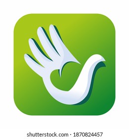 la mano simboliza "hola" y la convierte en pájaro de alas