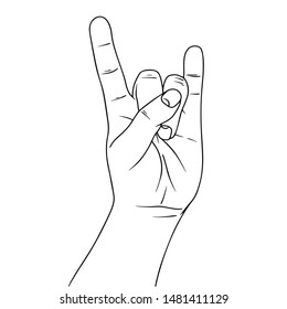 Hand symbolizing a gesture rock 'n' roll. Illustration in sketch style. Hand drawn vector illustrations.