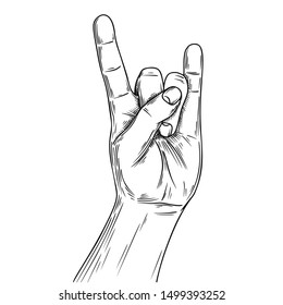Hand symbolizing a gesture rock 'n' roll.  Illustration in sketch style. Hand drawn vector illustrations.