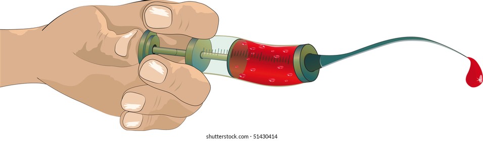 Hand and syringe