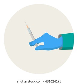 Hand with a syringe. Get vaccinated. Vector illustration.
