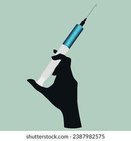 hand with syringe. A hand holds a syringe. Medicine vector illustration