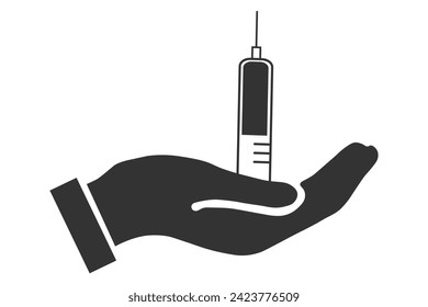 Hand mit Spritzensymbol. Vektorgrafik.
