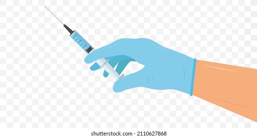 Hand and syringe. Vaccination and immunization concept. Vector illustration on transparent background