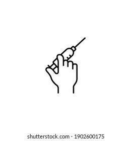 Hand with syringe, vaccination simple thin line icon vector illustration