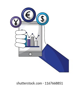 hand with tablet and crypto coins