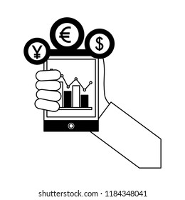 hand with tablet and crypto coins