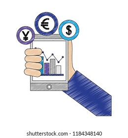 hand with tablet and crypto coins