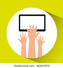 hand with tablet device icon, vector illustration