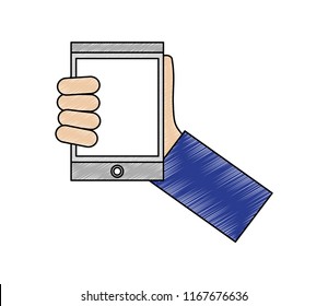 hand with tablet device isometric icon