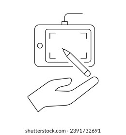 Hand and tablet for graphic design. isolated on white background. vector illustration