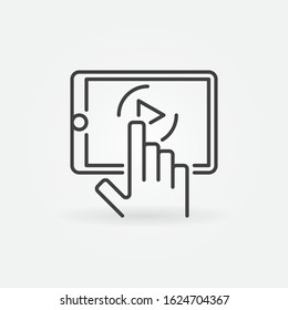 Hand with Tablet linear icon. Watching Online Videos vector outline concept symbol