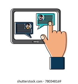 hand with tablet messages on screen icon image 
