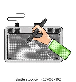 hand with tablet pad device electronic