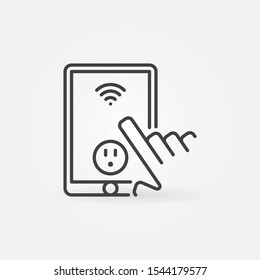 Hand and Tablet with US Smart Socket vector concept icon in thin line style