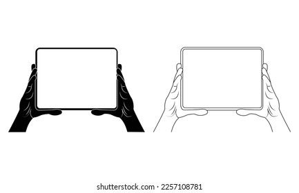 Hand tablet vector and outline. Graphic pad vector and outline with hand.