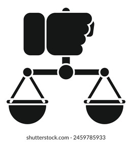 Hand take business balance icon simple vector. Quality control. Scale finance