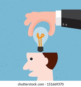 Hand take lightbulb from brain,Vector