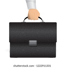 Hand take portfolio. Vector illustration.  Man hold on bag