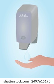 Hand take soap from soap dispenser. vector