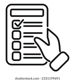 Hand take test result icon outline vector. Rapid sample. Digital clinic