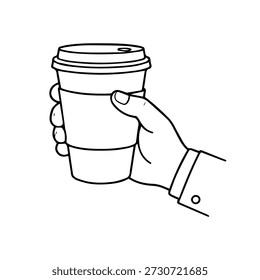 Hand takes a cup vector line icon on a white background.
Vector line icon on a white background