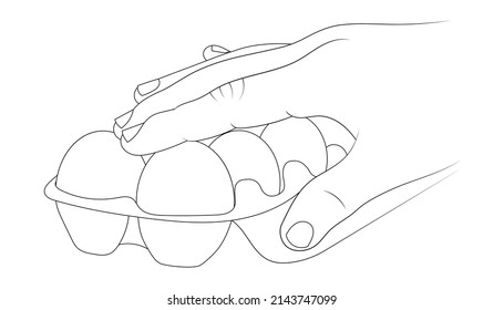 Hand Takes An Egg From The Package Sketch Illustration.