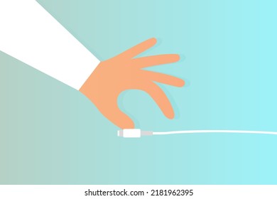 A hand taking a cable from a charger. Vector illustration