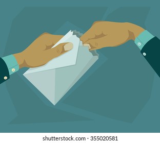 Hand taking the contents of the envelope